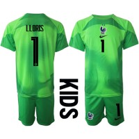 Ranska Hugo Lloris #1 Maalivahti Vieras Peliasu Lasten MM-kisat 2022 Lyhythihainen (+ Lyhyet housut)